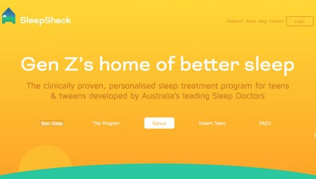 Screenshot of the SleepShack website